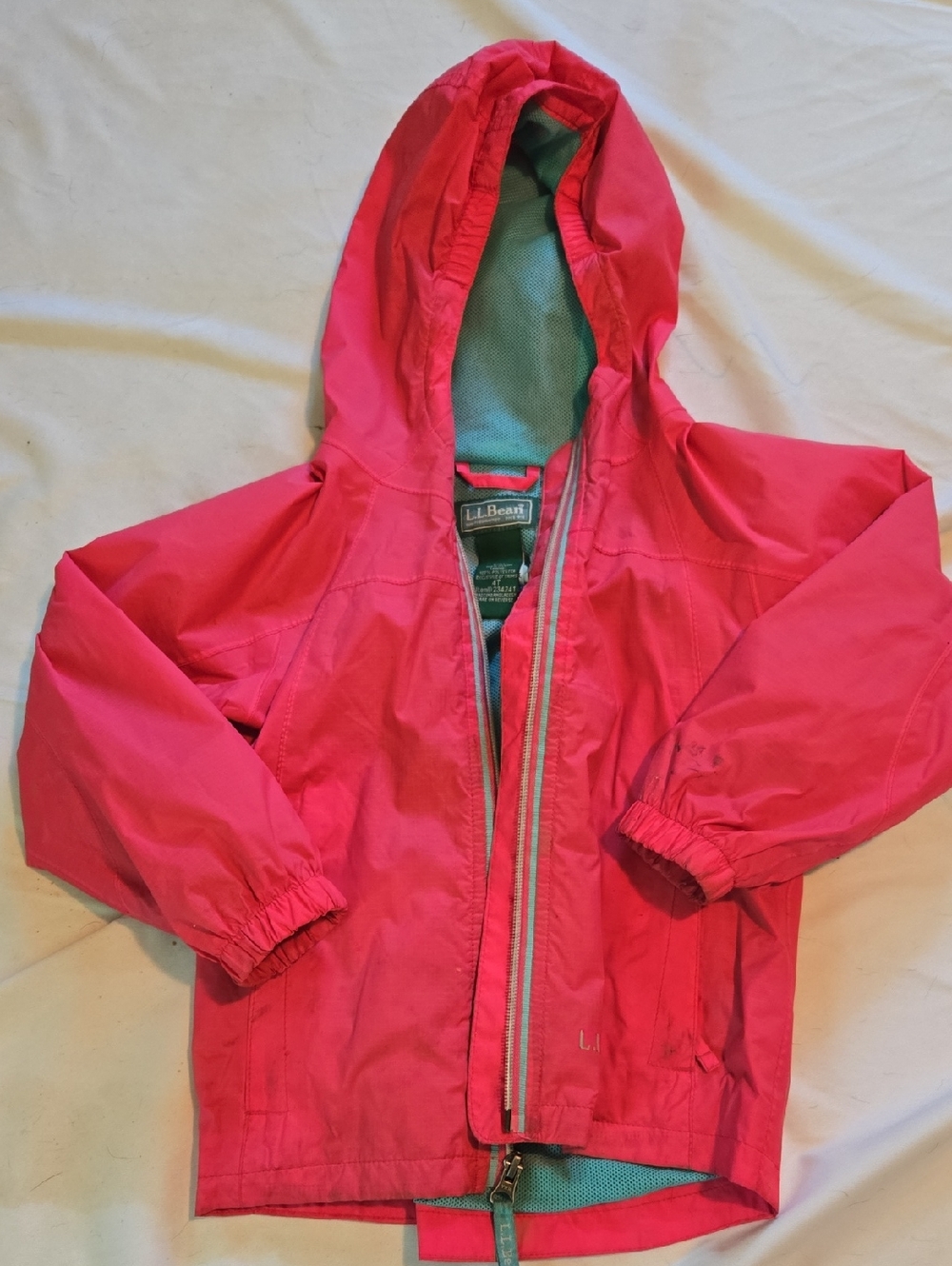 L.L. Bean Girls' Bright Pink Hooded Raincoat